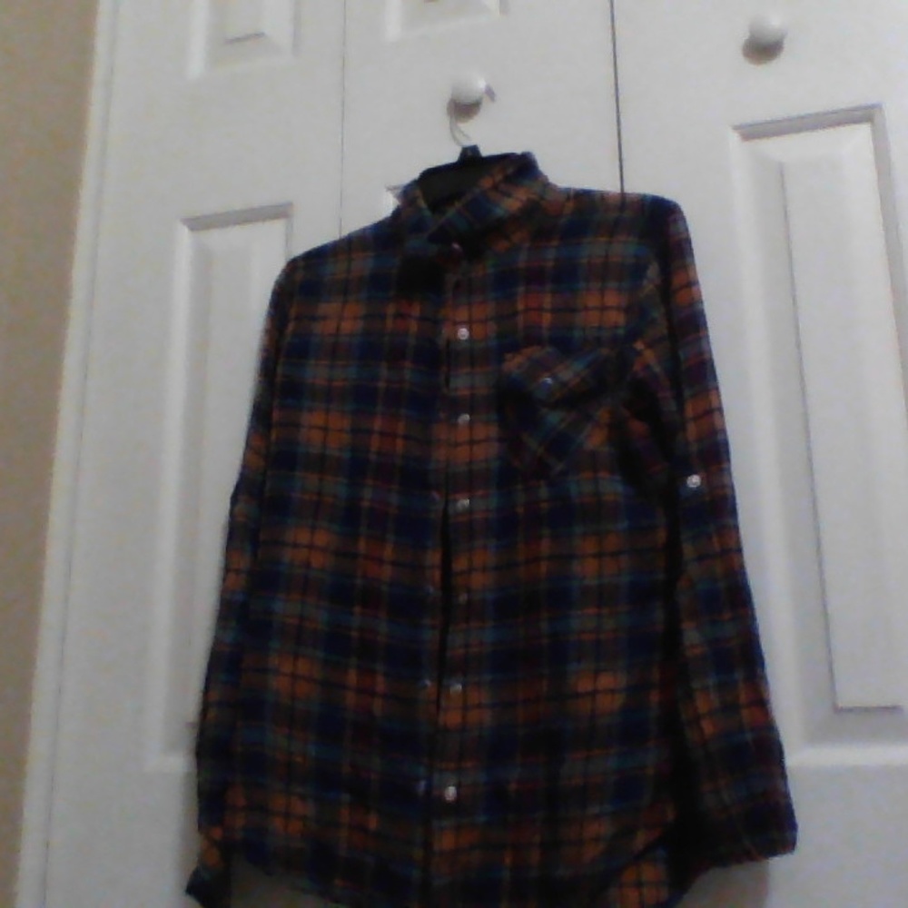 Large EIGHT SECOND ANGEL brown and blue flannel